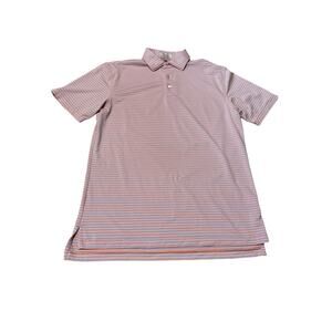 Peter Millar Men Pink Striped Short Sleeve Pullover Polo Shirt Size Medium